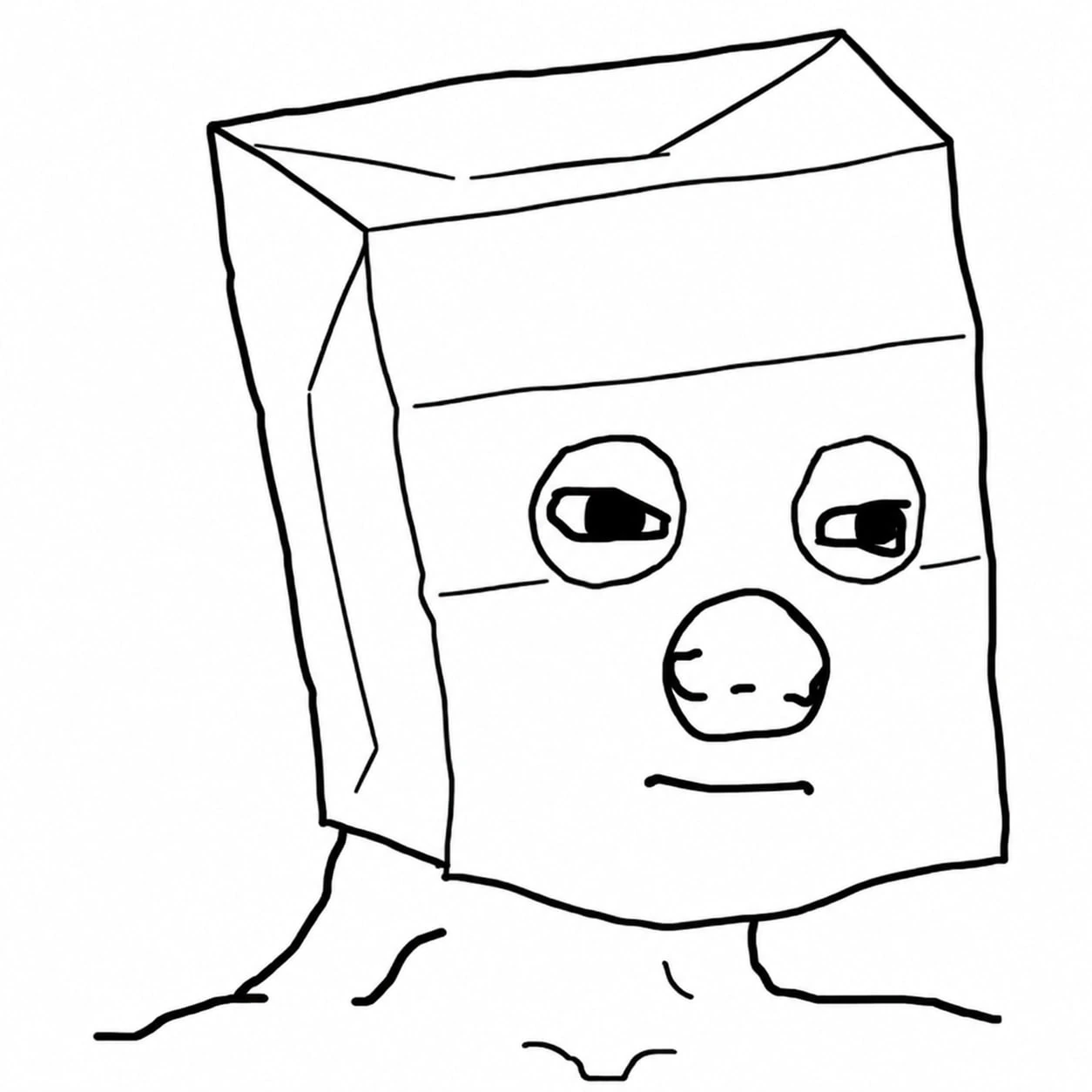 Wojak Anonymous wearing a paper bag with tired eyes, drawn in black lines